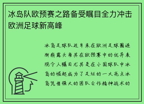 冰岛队欧预赛之路备受瞩目全力冲击欧洲足球新高峰